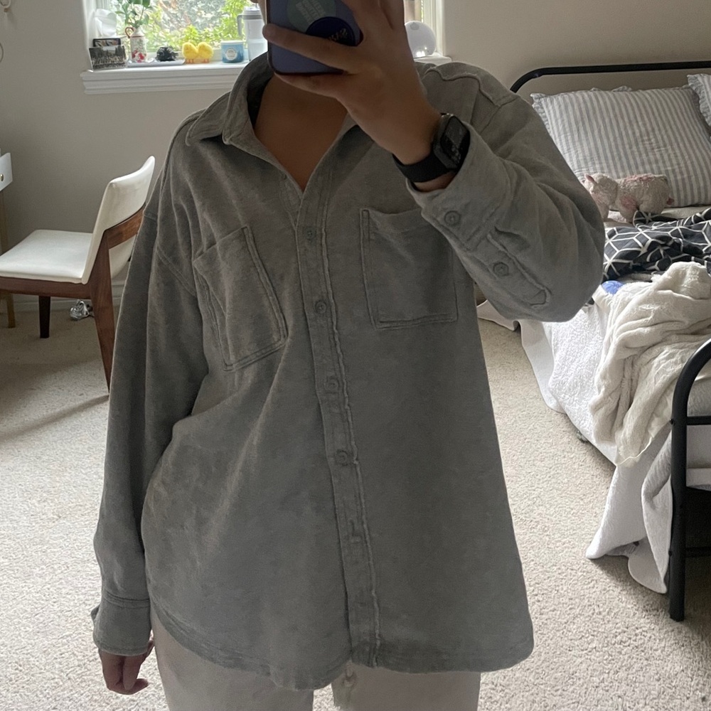 aerie grey button up